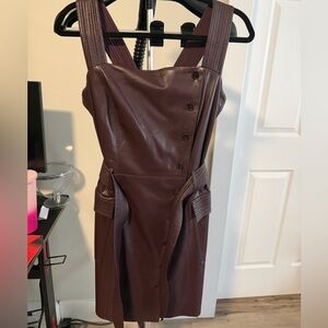 Nanushka Brown Faux Leather Dress with Flap Side Pockets